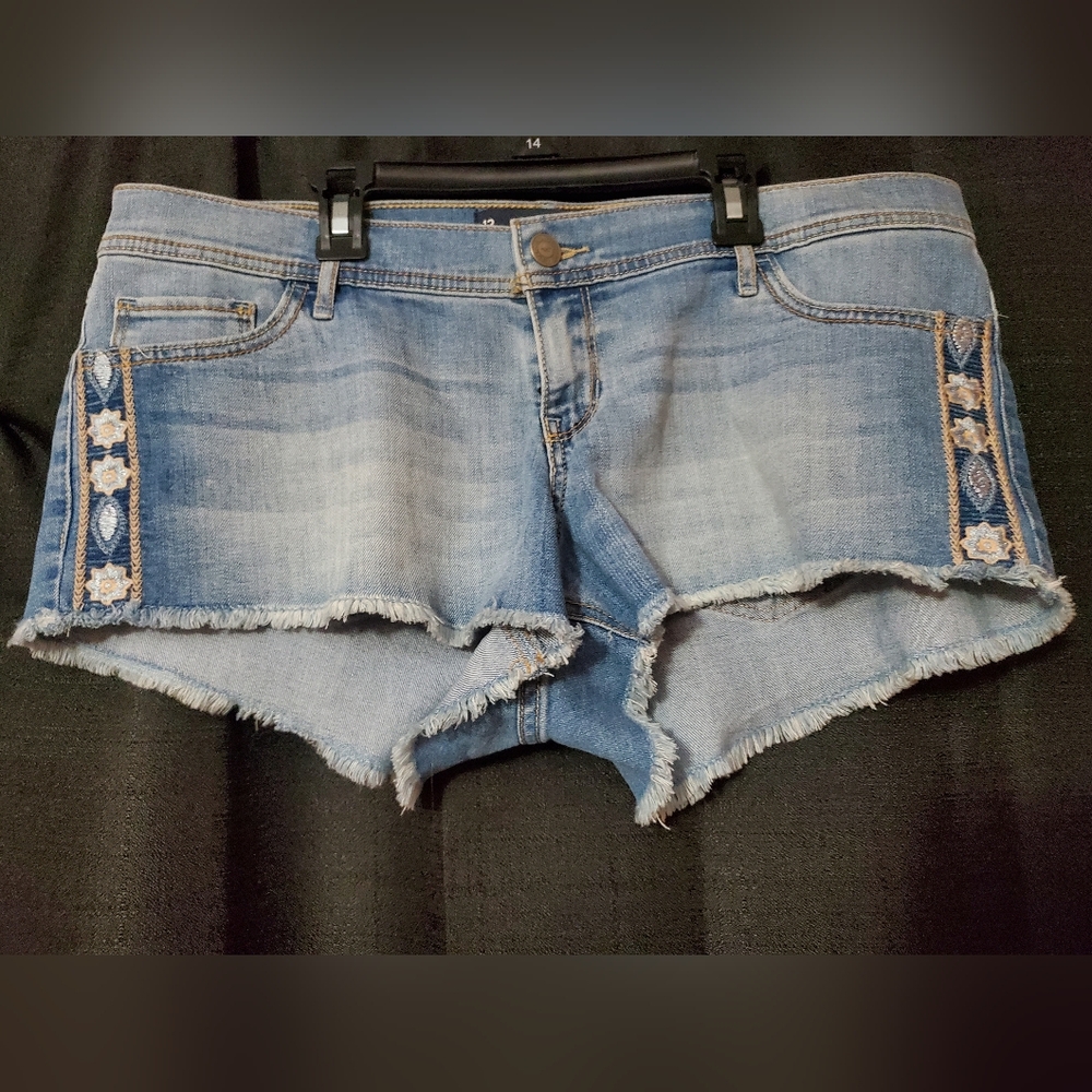 Hollister Light Blue Denim Jean Shorts with Embroidered Side Panels